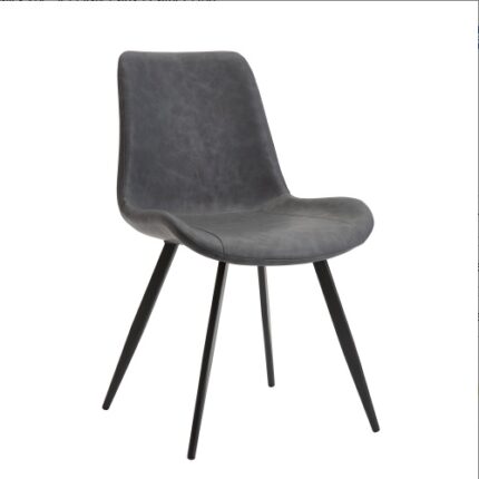 Orpixia Modern Dining Chairs Set of 2 - Gray Faux Leather with Black Metal Legs