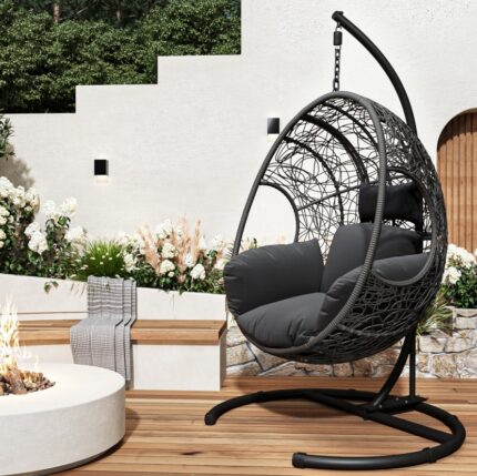 Orpixia New Comming Outdoor Indoor PE Wicker Swing Egg Chair Gray Color
