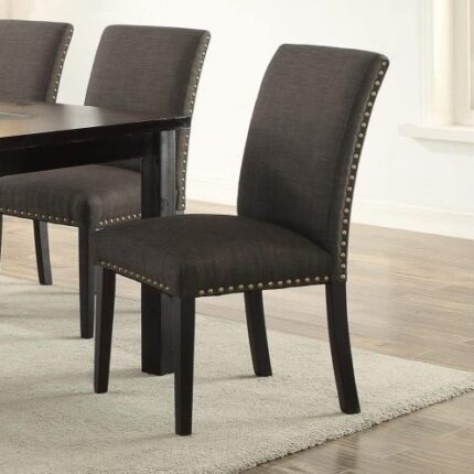 Orpixia Set of 2 Ash Black Dining Chairs, Parson Style with Nailhead Trim